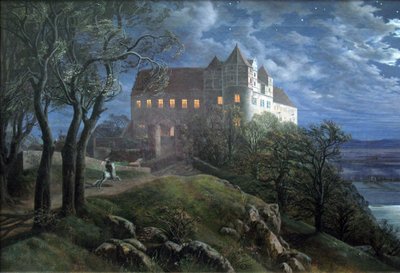 Scharfenberg Castle at Night by Ernst Ferdinand Oehme